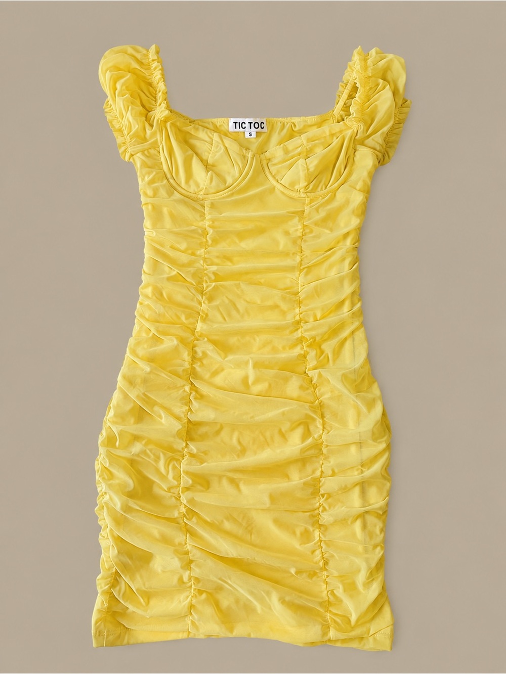 Yellow Ruched Mini Dress